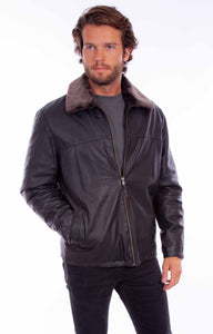 SCULLY- BLACK LEATHER JACKET W/REMOVABLE COLLAR