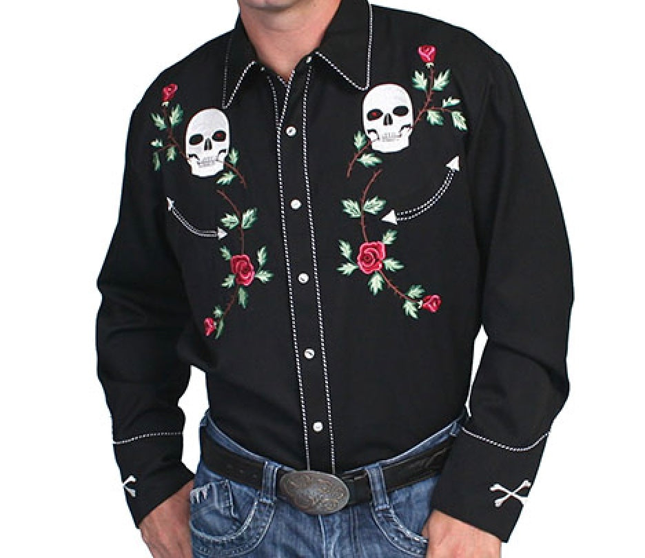 SCULLY- SKULL & ROSES EMBROIDERED WESTERN