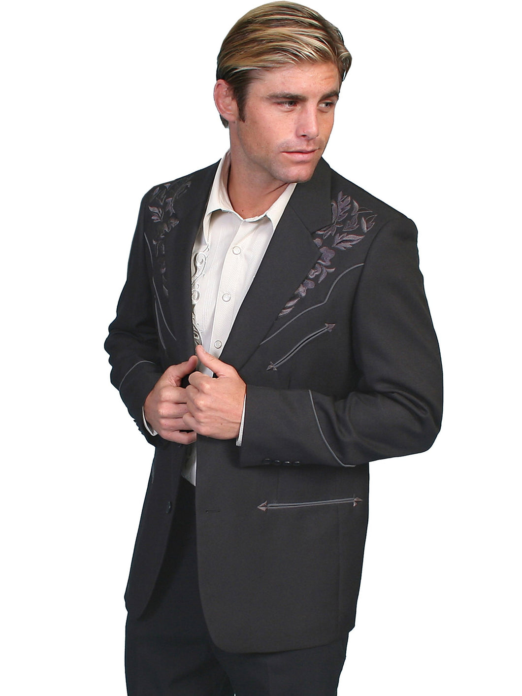 SCULLY- CHARCOAL FLORAL EMBROIDERY BLAZER