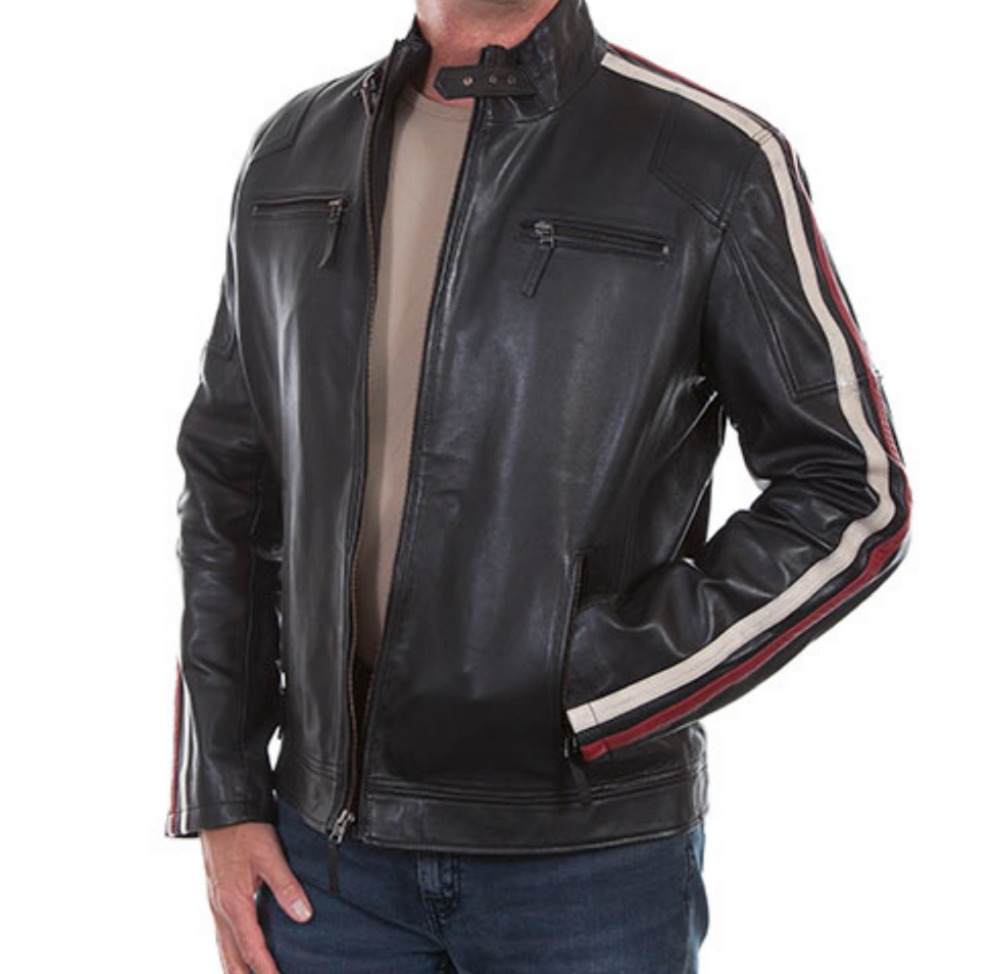 SCULLY LEATHER RED WHITE RACE STRIPE JACKET The Ritual Barbershop