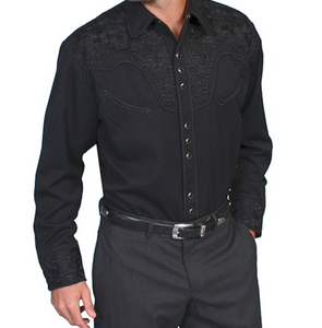 SCULLY- FLORAL TOOLED EMBROIDERY- BLACK/BLACK