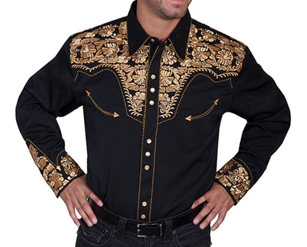 SCULLY- FLORAL EMBROIDERY- GOLD/BLACK