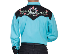 Load image into Gallery viewer, SCULLY- HORSESHOE ROSE EMBROIDERY- TURQUOISE

