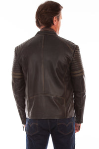 SCULLY- LEATHER JACKET WITH OLIVE TRIM