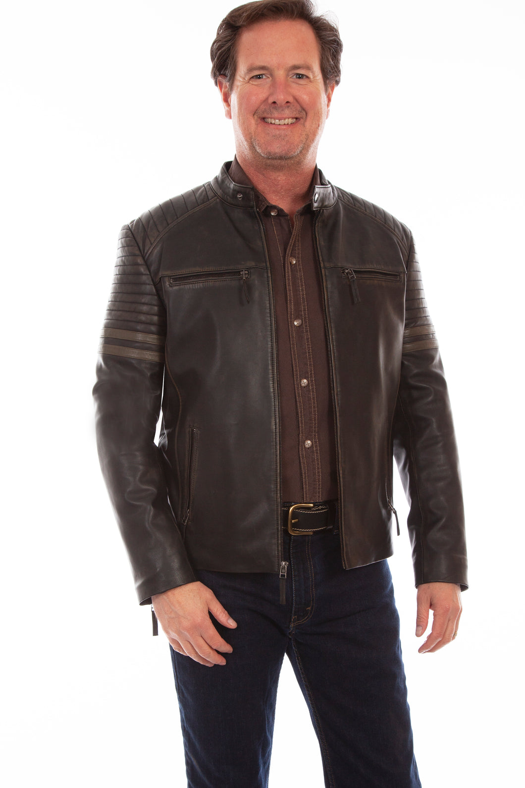 SCULLY- LEATHER JACKET WITH OLIVE TRIM